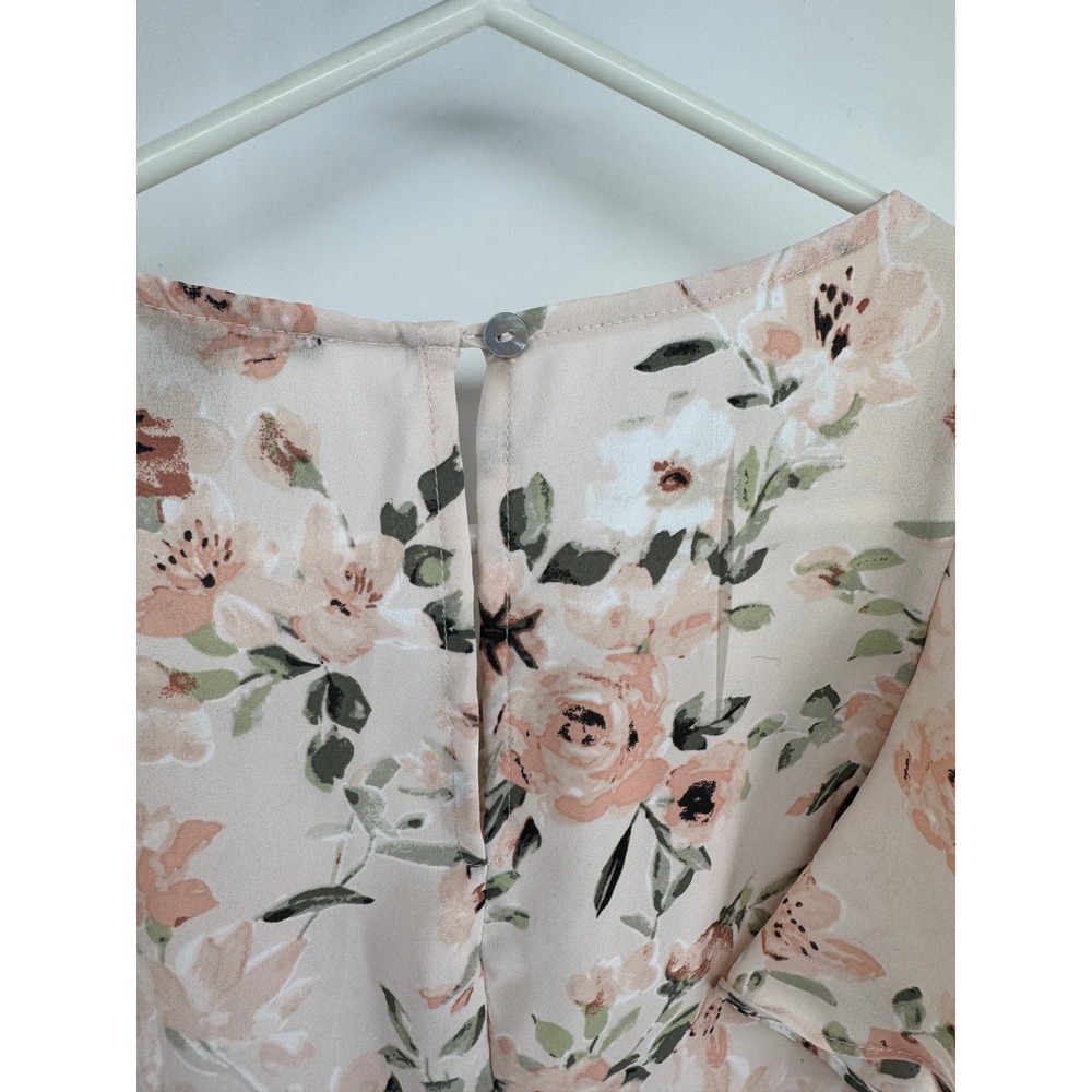 Forever 21 Women Peach Floral Flutter Sleeve Keyhole Back Blouse Top Small - Picture 4 of 5